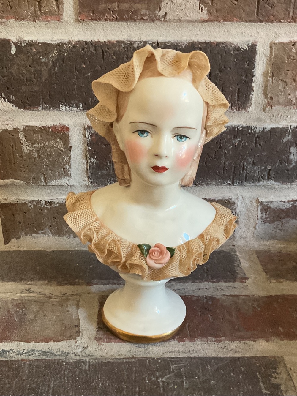 Vintage California Dresden Porcelain Bust Figurine French Miss